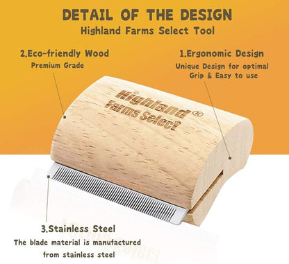 Deshedding Grooming Tool for Dogs, Cats & Horses, Ergonomic Design Wood Groom Brush, Professional Pet Groomer, Painlessly Remove for Short & Long Hair, Fur & Dirt - 2.5 Inches