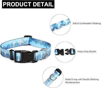 Mercano Adjustable Dog Collar - Special Design Patterns, Soft Nylon Comfortable Durable Pet Collar for Small Medium Large Dogs (L, Forest)