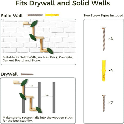 Meowoou Cat Wall Shelves Cat Scratching Post Wall Mounted Perch, 3 in 1 Cat Stairs Wall Tree Jungle Platform Supplies Suit for Cats Climb Play Scratch Nap