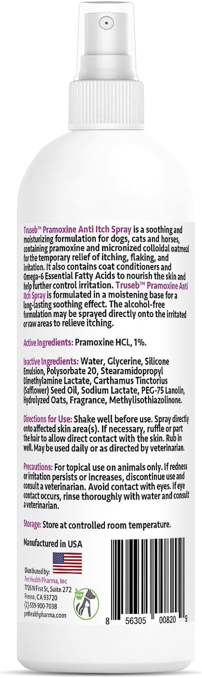Truseb | Pramoxine HCL 1% Spray for Dogs and Cats with Moisturizing Oatmeal Made in U.S.A (8 oz)