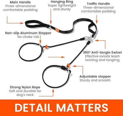 Howgo Double Slip Leash Slip Lead with Two Handles| Dual Dog Slip Lead for 2 Dogs,360° Swivel No Tangle | Dog Training Collar | Double Clip Leash Coupler and Splitter (Green, 6FT)