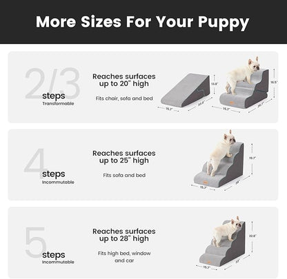 Gardner Pet Dog Stairs for Small Dogs 16.5" H, 2 in 1 Transformable 3-Step Pet Stairs and ramp, Dog Steps for Couch (13-20 in) with Durable Non-Slip Waterproof Cover and CertiPUR-US Certified Foam