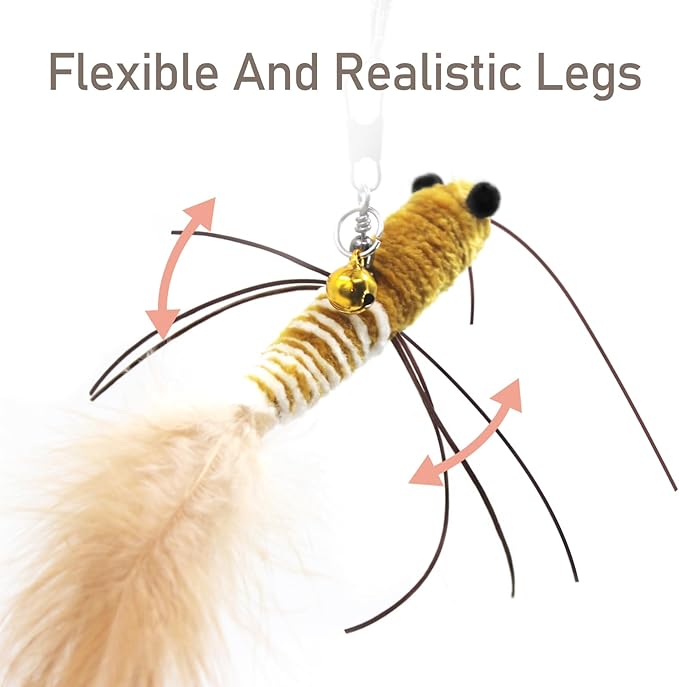 SONGWAY 6-Pack Insect Cat Wand Toy Refills – Feather Worm Attachments for Indoor Cats