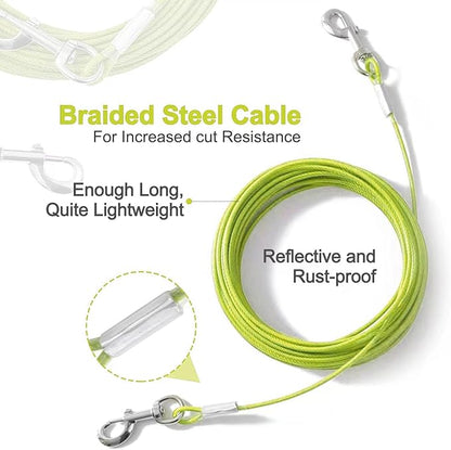 Tie Out Cable for Dogs,50FT Dog Leads,Heavy Duty Tie Out Cable for Large Dogs Up to 125lbs,Durable Dog Runner Tether Line for Outdoor,Yard