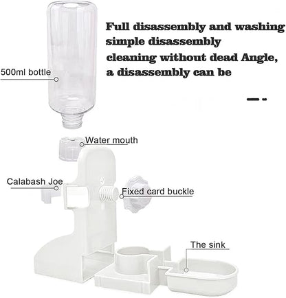 HERCOCCI Rabbit Hay Food Bin Feeder and Bunny Water Bottle Set, Hay Food Feeder Bowls Manger Rack with 500ml Hanging Water Dispenser Prevent Knock Over for Rabbit Guinea Pig Chinchilla (Large, White)