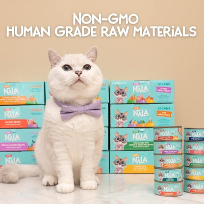 LOVE, NALA - Natural Adult Cat Wet Food - Pate Tuna with Spinach Recipe- Grain Free, Non-GMO, Lean Protein, Iron, Digestive Fiber Blend, Added Minerals & Vitamins - 12 Pack 2.4 lbs.