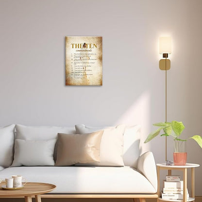 The Ten Commandments Christian Pictures Wall Art, Bible Verse Jesus Bathroom Wall Decor Religion Scripture Framed Painting Religious Canvas Artwork for Church Bedroom Living Room 20"L x 16"W