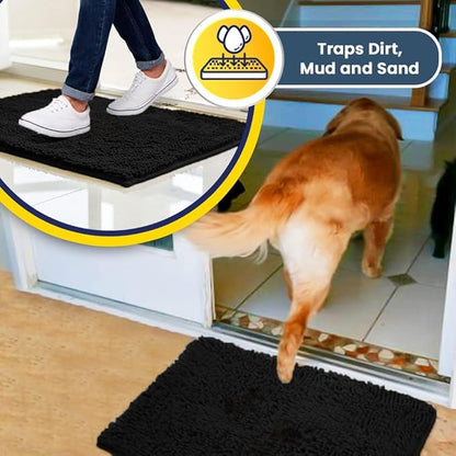 Muddy Mat® Shown on TV – Super Absorbent Door Mat Indoor, Microfiber Quick Dry Chenille Entryway Rug, Non-Slip Front Door Mat, Indoor Mats for Entryway, Machine Washable Pet Rug, Black 36"x72"