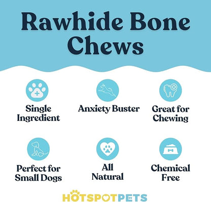 hotspot pets 4-5 Inch Rawhide Dog Chew Bones - Made from Grass Fed Brazilian Cows - Great for Dental & Oral Care -for Medium Chewers (30 Pack)