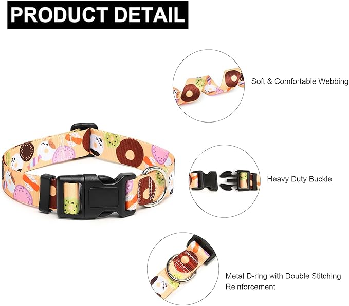 Mercano Adjustable Dog Collar - Special Design Patterns, Soft Nylon Comfortable Durable Pet Collar for Small Medium Large Dogs (XS, Beige Cookie)