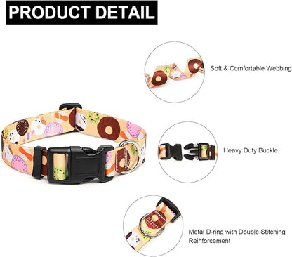 Mercano Adjustable Dog Collar - Special Design Patterns, Soft Nylon Comfortable Durable Pet Collar for Small Medium Large Dogs (M, Beige Cookie)