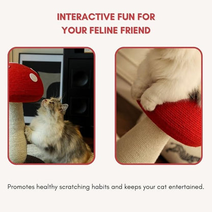 Mushroom Cat Scratching Post - Unique Design, Sisal-Wrapped, Ideal for Medium and Small Cat, Cat Scratcher Cute with 100% Sisal Covered Scratching Post, Mushroom Cat Post for Indoor Cats