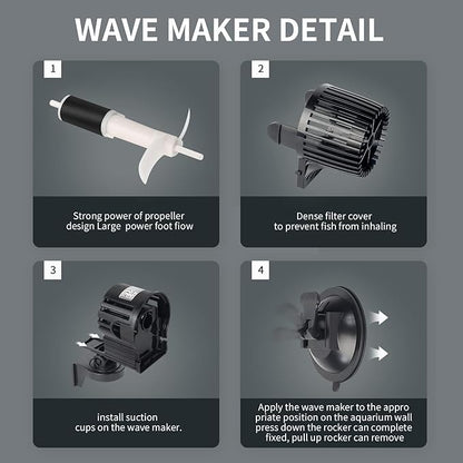 Upettools 12680 GPH Wave Maker Aquarium Circulation Pump - 4-Head Powerful Submersible Powerhead for Fresh & Saltwater Tanks (180-300 Gallons) with Adjustable Flow - Black