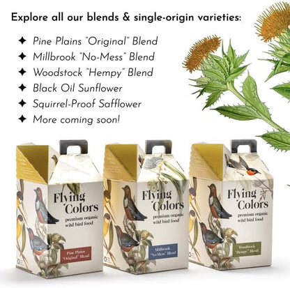 Flying Colors Premium Organic Wild Bird Seed | Squirrel-Proof Safflower Seed | 100% USDA Organic, No Fillers, No Pesticides | 3 Gallon Easy-Pour Carton