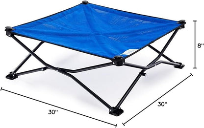 Coolaroo On-The-Go Elevated Dog Bed - Foldable Pop-Up Travel Dog Bed with Breathable, Moisture-Resistant Fabric, Carry Bag Included, Lightweight & Portable, Aquatic Blue, Medium