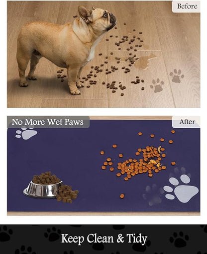 Pet Feeding Mat-Absorbent Dog Mat for Food and Water Bowl-No Stains Quick Dry Water Dispenser Mat-Dog Accessories Pet Supplies-Bowl for Messy Drinkers（Navy,17"x28"