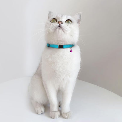 Breakaway Cat Collar Leather with Removable Bell - 13 Colors Available - Soft Adjustable Girl Boy Safety Lightweight Pet Kitten Collars Pink Brown Blue Green Red Orange Black (Blue)