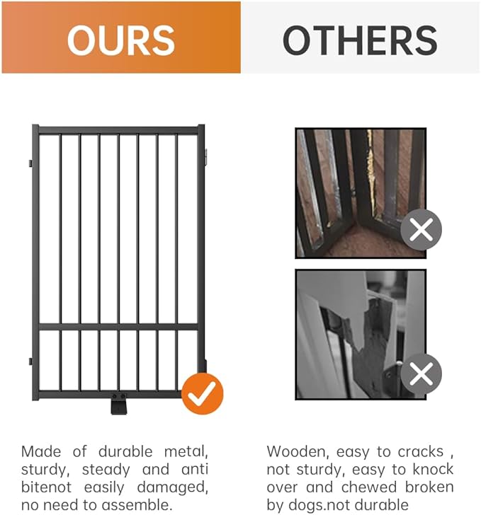 Full Metal Freestanding Dog Gate with Door, 32''Height Foldable Pet Dog Fence for Indoor & Outdoor, 2 Panels Extra Wide Free Standing TallDog Gates for Doorways,House,Stairs,Porch,Deck,Yard