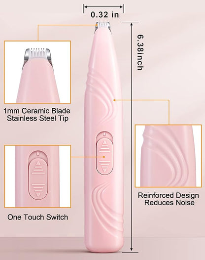 LEYOUFU Dog Paw Trimmer for Grooming, Cordless Electric Small Pet Grooming Clippers Hair Trimmer for Dogs Cats, Low Noise for Trimming Pet's Hair Around Paws, Eyes, Ears, Face, Rump (Pink)