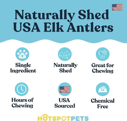 hotspot pets Premium Split Elk Antlers for Dogs - 7+ Inch Large Dog Antler Chews (4 Pack) Made in USA, Naturally Shed Antler Bone for Large Breed Aggressive Chewers - Promotes Dental Hygiene