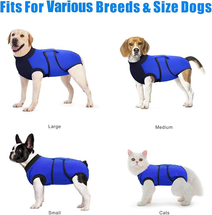 Idepet Dog Recovery Suit Female,Dogs Onesie Suit Surgery Male Breathable Pet Bodysuit for Spay Neuter E-Collar & Cone Alternative Surgical Suit Puppy Abdominal Anti Licking Wounds Shirt (Blue, L)