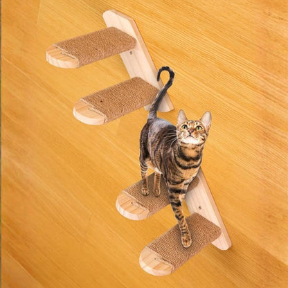 Wall Mounted Cat Shelf, 2 Pack 2 Step Wooden Stairway