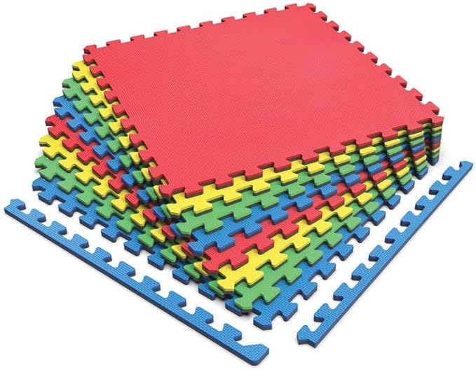 Norsk Reversible Kids Puzzle Play Mats 1/2" Thick EVA Interlocking Foam Tiles (Multicolor/Black 16 Tiles - 64 sq. Ft. 1/2" Thick)