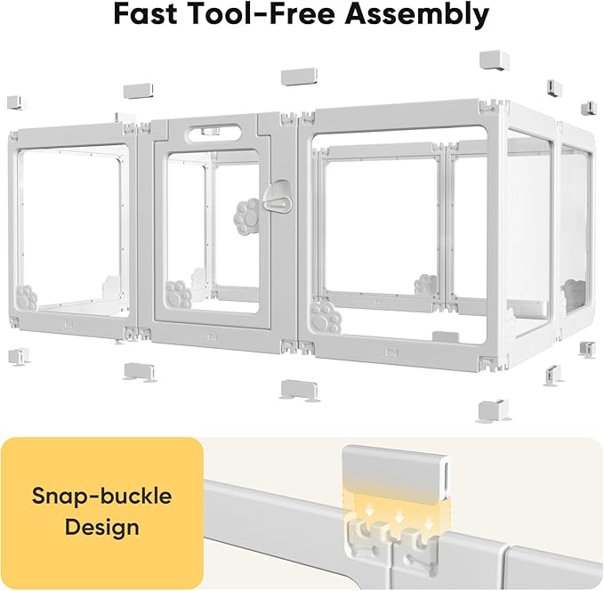 Acrylic Clear Dog Play Pen Indoors, Puppy Playpen with Door for Small Dogs Puppies, Transparent Plastic Pet Playpen Cage Fence Crate Kennel for Cat Kitten Rabbit Bunny Ferret etc (White-12 Panels)