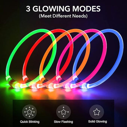 BSEEN Light Up Dog Collar, Rechargeable LED Dog Collar Waterproof Glowing Pet Collar TPU Cuttable Lighted Puppy Collar Safety Dog Lights for Night Walking (Pink 70cm)
