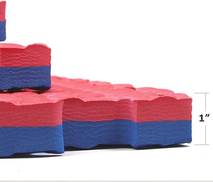 Xspec 1" Extra Thick 48 sq ft Reversible EVA Gym Foam Floor Mat Tiles (24" x 24"), Steel Pattern, 12 pcs, Blue & Red