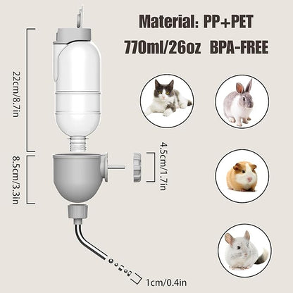 Pet Water Bottle for Cage Crate 26oz Non-Drip Water Dispenser for Small Animal Rabbit Bunny Guinea Pig Chinchilla Ferret Squirrel Hedgehog (Gray, 26oz)