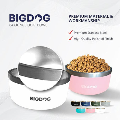 BIGDOG Stainless Steel Dog Bowl, 100 Ounces, Spill Proof, Large Dogs, Light Blue
