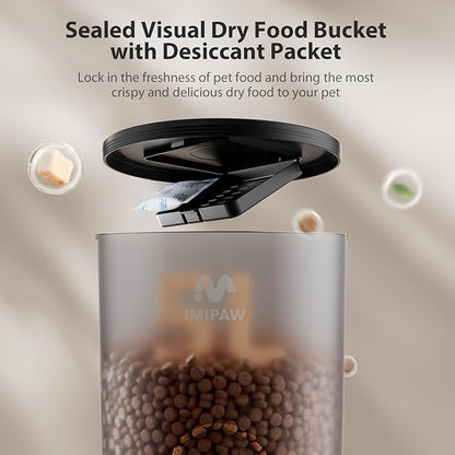 Automatic Cat Feeders, 5L Large Capacity, Timed Feeding Dry Food, Dual Power Design, Programmable Portion Size, 1-6 Meals Per Day, with Desiccant, Suitable for Small Pets Food Dispenser, Black