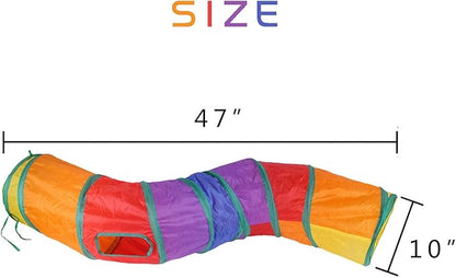 iCAGY Cat Tunnel for Indoor Cats Interactive, Rabbit Tunnel Toys, Pet Toys Play Tunnels for Cats Kittens Rabbits Puppies Crinkle Pop Up Rainbow 47" Shape S