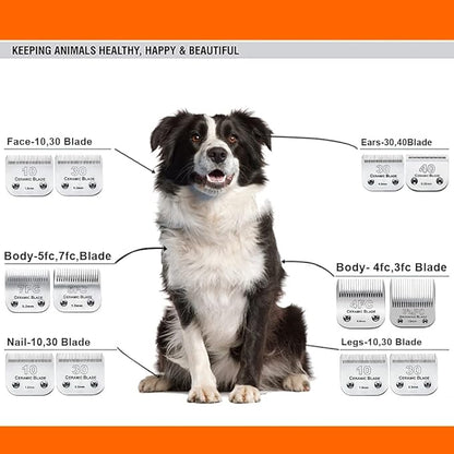 4PACK Dog Grooming Clipper Replacement Blades Compatible with Andis Pet Clipper/Oster A5/Wahl KM Series Dog Clipper,Ceramic Blade & Stainless Steel Blade (#3FC+4FC+5FC+7FC)