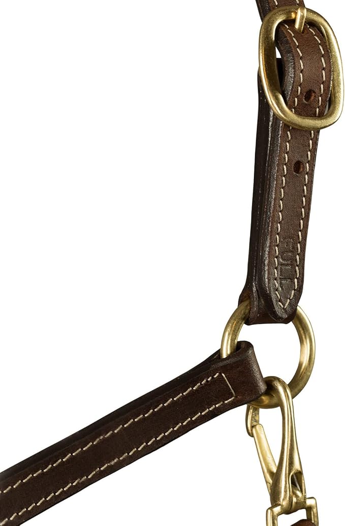 HORZE Fremont Soft Synthetic Leather Horse Halter | Fully Adjustable with Brass Hardware & Contrast Stitching - Brown - Horse