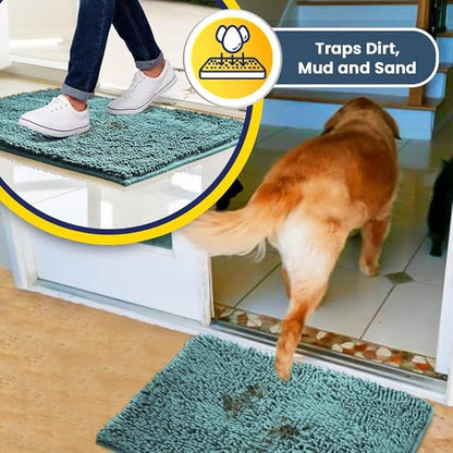 Muddy Mat® Original Dog Door Mat for Muddy Paws, Super Absorbent Microfiber, Non-Slip Washable Pet Rug, Quick Dry Chenille Entryway Carpet, Machine Washable Indoor Outdoor mat, Seafoam Green 48"x72"