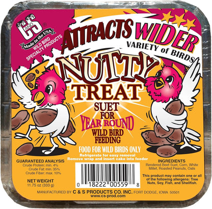 C&S Nutty Suet Treat Bird Cake 11.75 oz & Large Suet Basket Feeder Combo