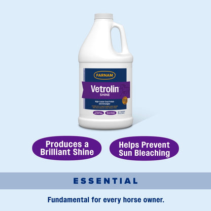 Farnam Vetrolin Shine Coat Conditioner & Shine Spray for Horses Mane Tail 64 oz.