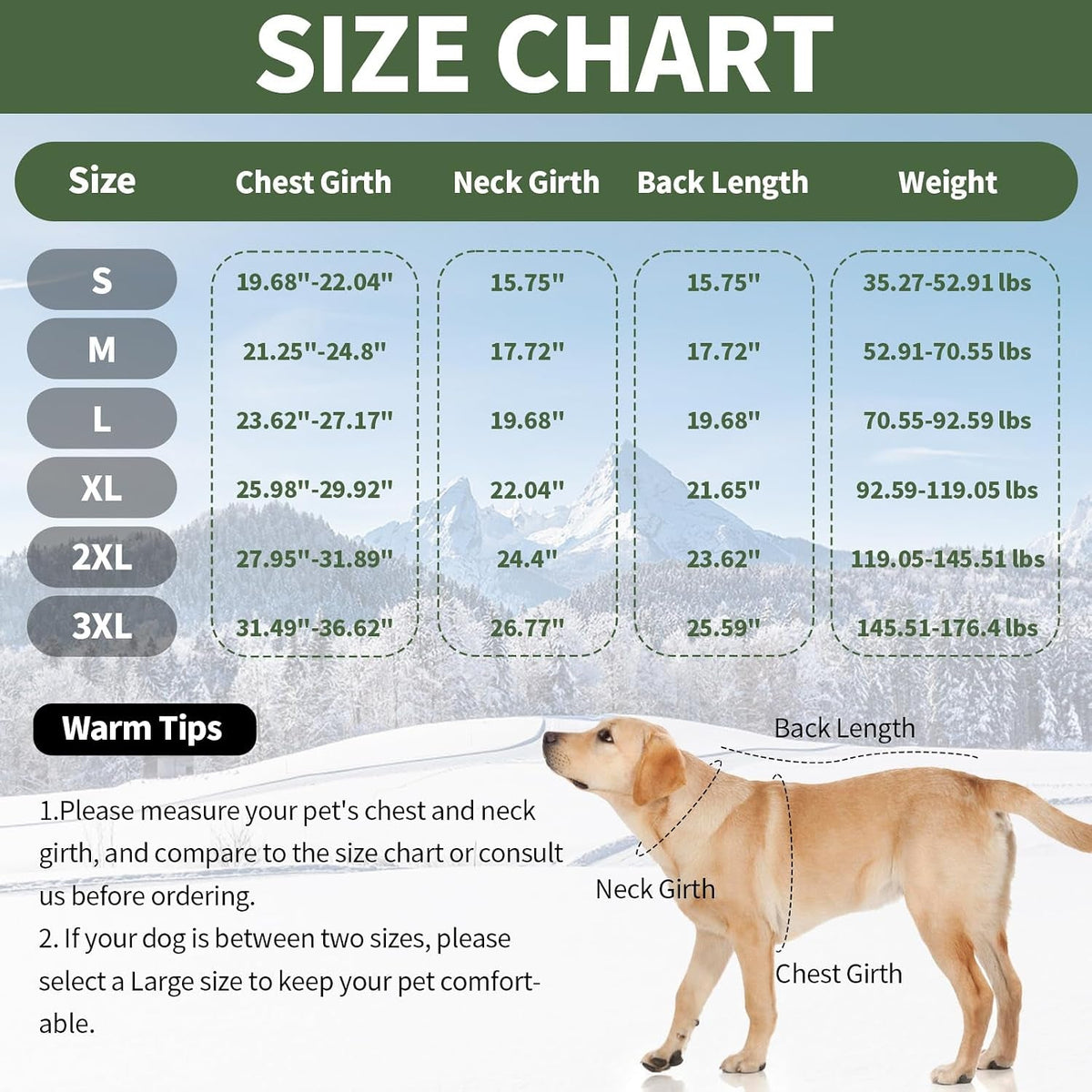 Waterproof Fleece-Lined Dog Snow Jacket with High Collar – S–3XL