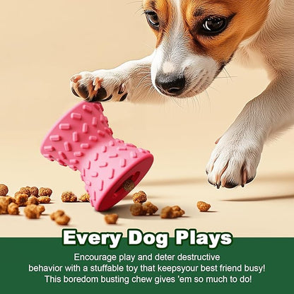 Puppy Toys, Dog Toys for Small Dogs, Treat Toy for Traning, Interactive Toy, Dog Treat Dispenser Toy, Natural Rubber Dumbbell Shaped(Pink)