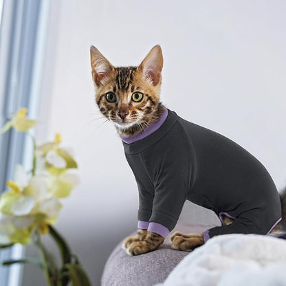 PUMYPOREITY Sticky Hair Cat Clothes, Prevent Hair Loss Cat Pajamas, Soft Cat Sweaters for Cats Only, Cat Hair Sticky Onesie, Cat Recovery Suit After Surgery, Black, 2XL