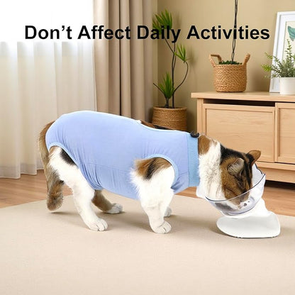 Cat Recovery Suit, Surgical Recovery Clothes for Abdominal Wound or Skin Disease, Cats Onesie After Surgery and Spay, E-Collar Alternative Pajama Suit (Blue, Medium)