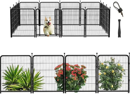 Outdoor Dog Playpen 40inch 14 Panels, Puppy Playpen Indoors, Metal Dog Pen Heavy Duty Pet Puppy Exercise Pen for Rv Camping Garden Yard, Wide Door Low Threshold Pet Fence Total 31 Ft(L)