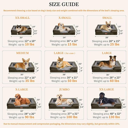 Comfort Expression Medium Dog Beds Waterproof Orthopedic Foam Dog Sofa Beds for Medium Large Dogs Comfy Pet Bed with Washable Removable Cover & Non-Slip Bottom(Medium,Dark Green)
