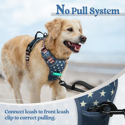 rabbitgoo Dog Harness No Pull with 2 Leash Clips, Adjustable Soft Padded, Reflective Oxford No Choke Pet Vest with Easy Control Handle for Large Dogs, Blue Star, L
