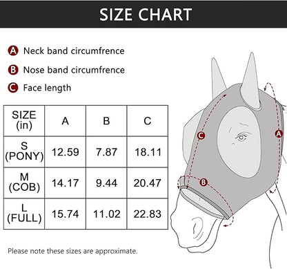 Horse Fly Mask with Ears - Large Eye Space for Full Vision, Breathable Stretch Comfort Fit, UV Protection, Forelock Opening, Easy Pull-On Paleblue Cob