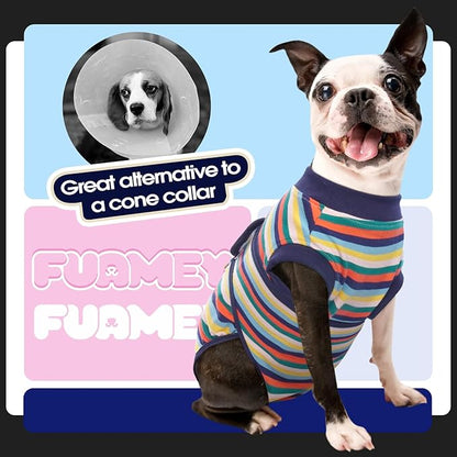 FUAMEY Recovery Suit for Dogs After Surgery,Soft Breathable Dog Bodysuit E-Collar & Cone Alternative Surgical Suit,Male Female Dog Neuter Spay Suits Anti Licking Wounds Onesie Dark Blue Stripes S