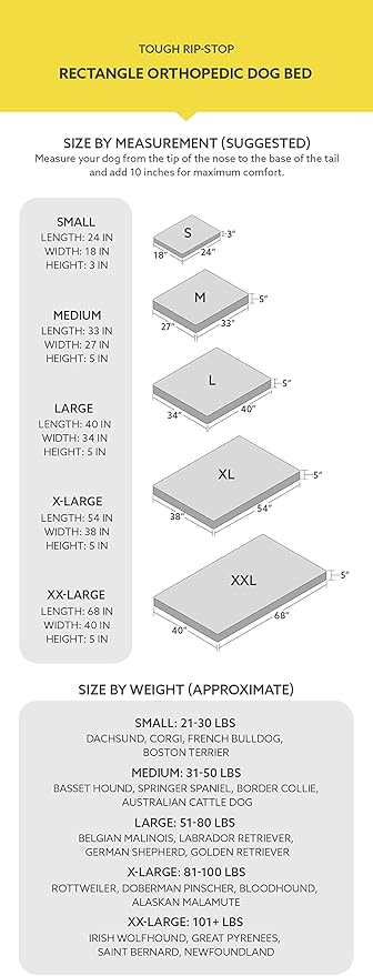 K9 Ballistics Tough Rip-Stop Orthopedic Rectangle Dog Bed Removable Washable Cover, Solid Orthopedic Foam for Size S Dogs 24"x18", Obsidian Black
