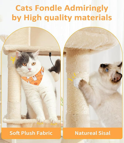 Cat Tree Large Cat Tower Tree 68" Multi-Level Cat Tower for Indoor Cats with Sisal Scratching Posts, Widen Cat Perche, Square Hammock, 2 Widen Condos, Scratching Posts, Beige